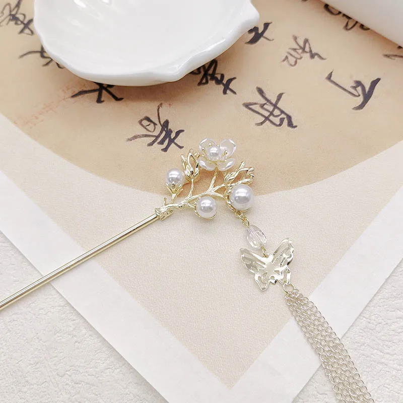 دبابيس شعر عصرية جديدة على شكل زهرة اللؤلؤ على الطراز الصيني للنساء، دبابيس شعر على شكل شرابة على الطراز القديم وإكسسوارات أغطية الرأس