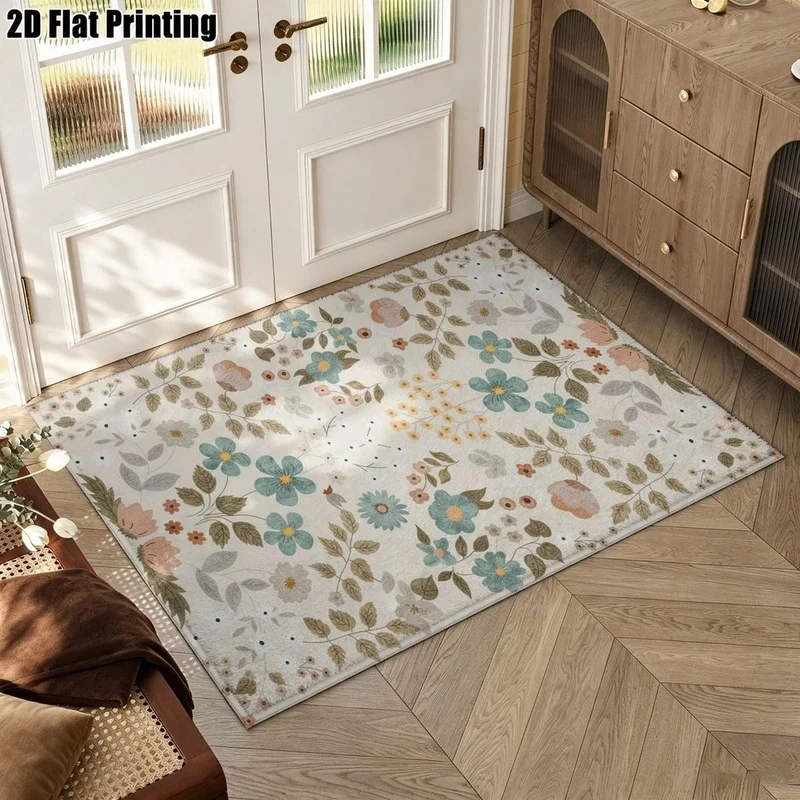 1Pc Morandi Retro Floral Rug, Bohemian Style Decorative Rug for Living Room, Bedroom, Dining Room, Bedside, Indoor and Outdoor Patio, Home Decor Accessory