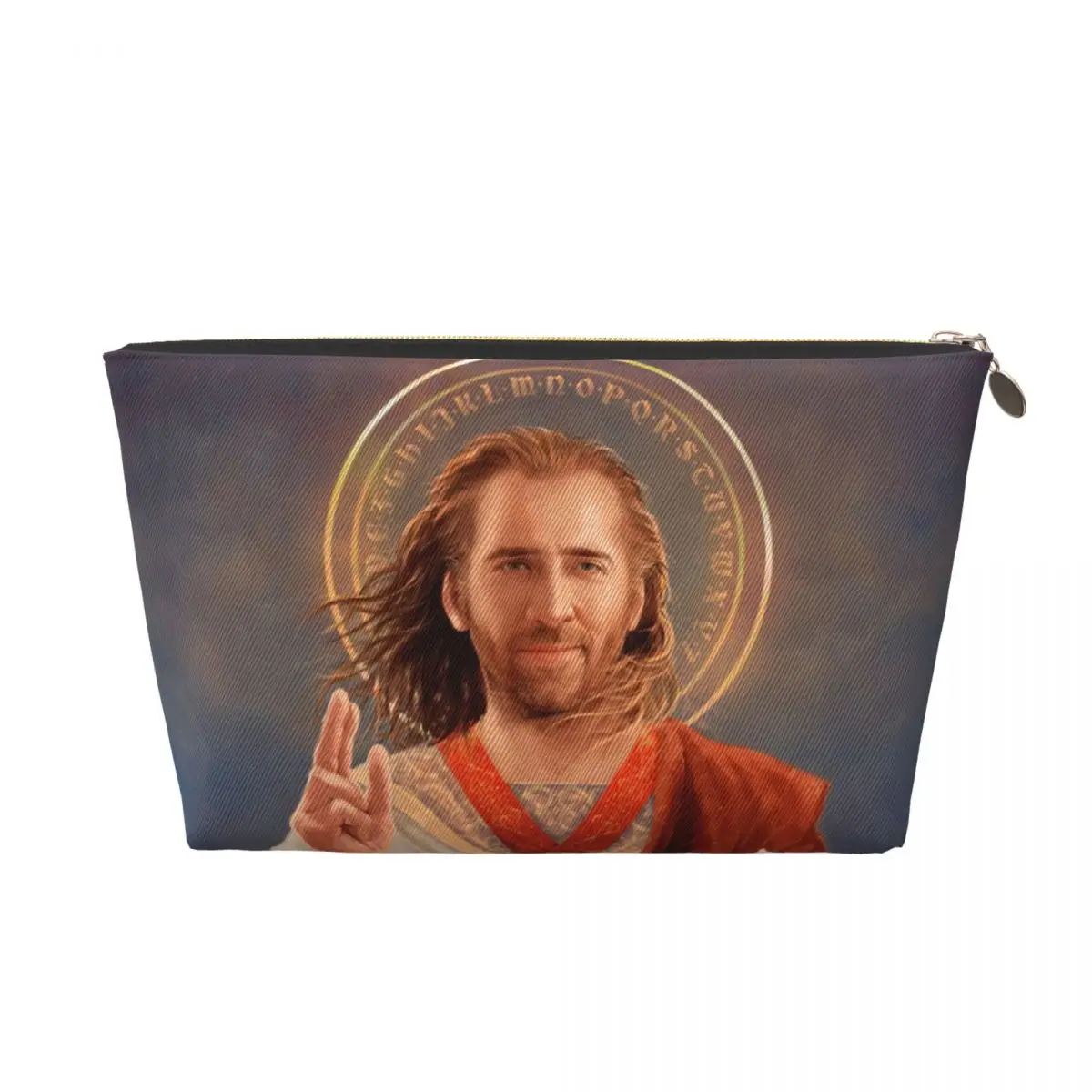 Custom Saint Nicolas Cage Toiletry Bag for Women Funny Meme Cosmetic Makeup Organizer Lady Beauty Storage Dopp Kit Box