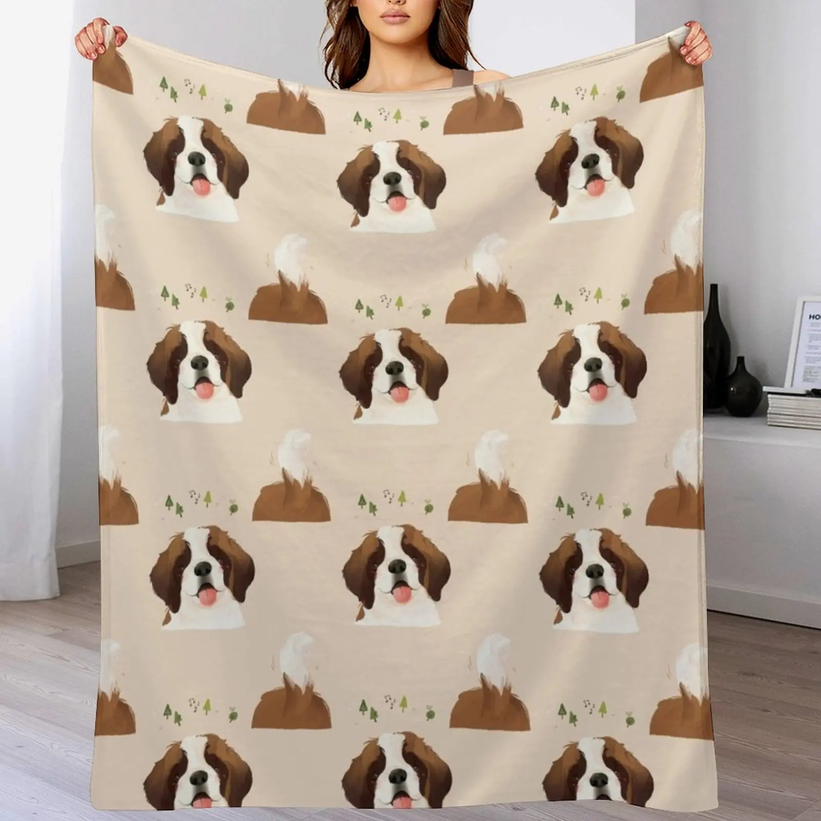 

St. Bernard Pet Dog Illustration Portrait Throw Blanket bed plaid Furry Baby Blankets