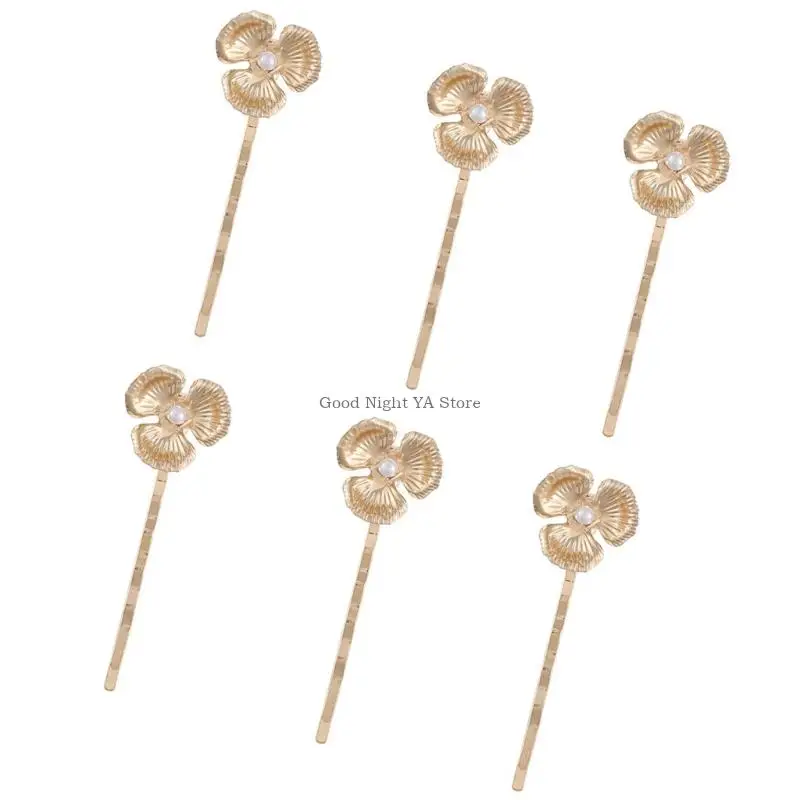 

6pcs Ornate Metal Hair Clip Stylish Hair Barrettes With Sparkling Rhinestones Pearls Wedding Party Accessory