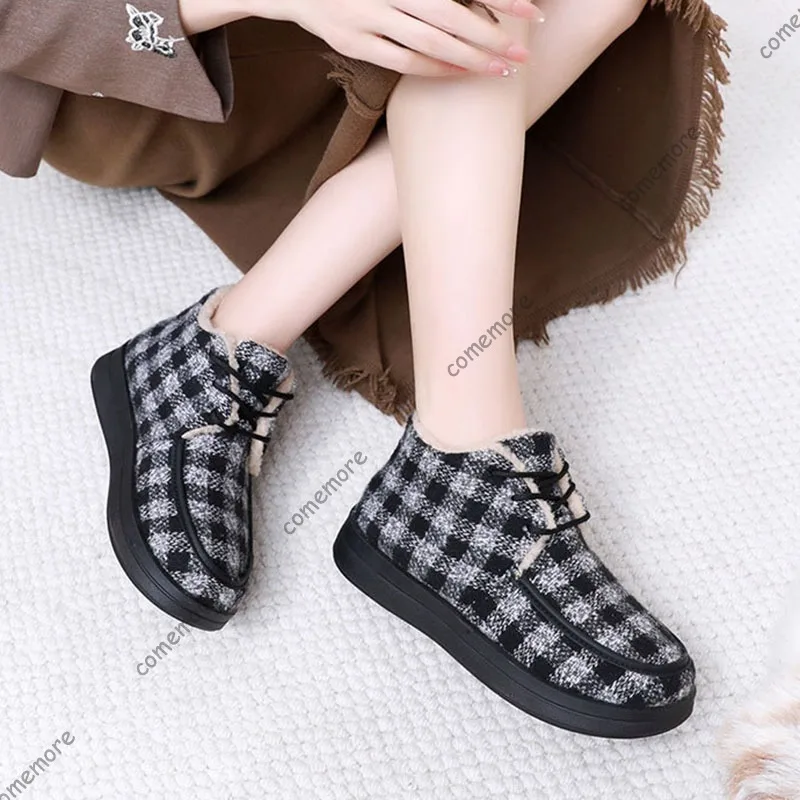Comemore شتاء جديد القماش المرأة القطن فلكنيز أحذية منقوشة موضة مريحة مبطن سميكة لينة أسفل أمي الثلوج الأحذية