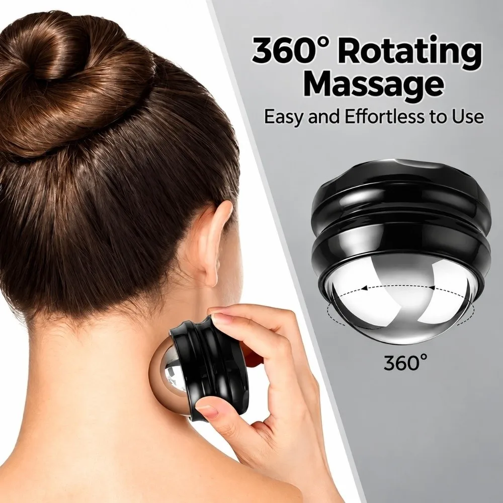360 Degree Rotating Massage Roller Ball Stainless Steel Ergonomic Grip Fascia Massage Tool Dual Hot Cold Use