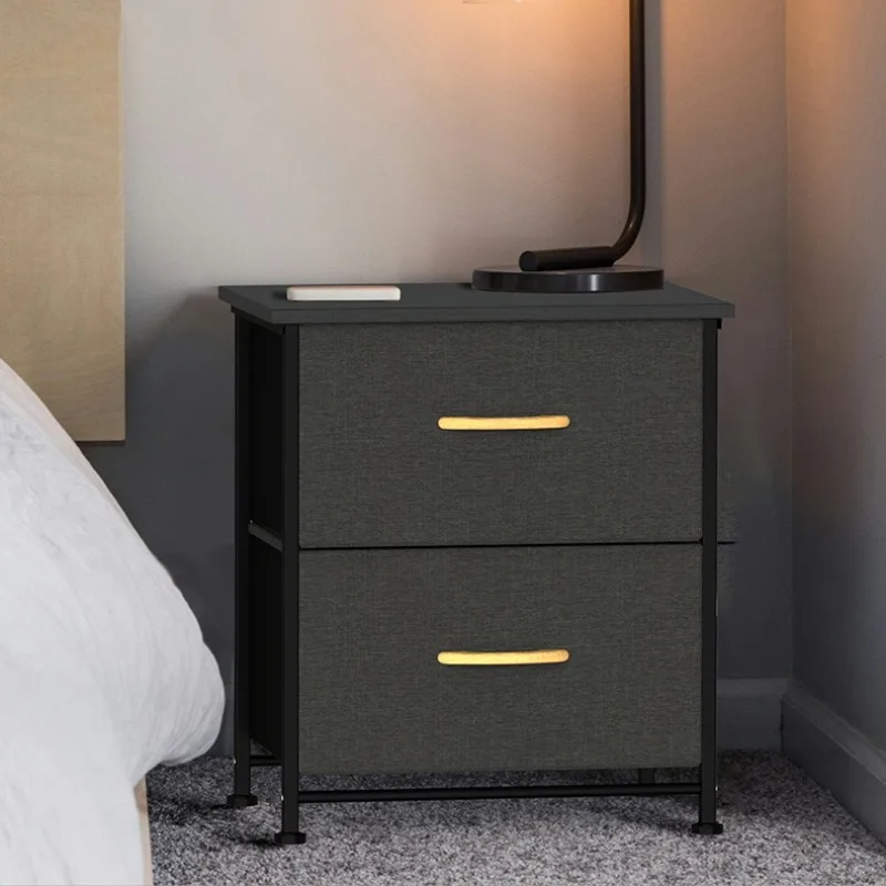 Modern Solid Wood Bedside Cabinet, Multi-Tier Double Drawer Nightstand, Freestanding Storage Unit,  Large-Capacity Organizer