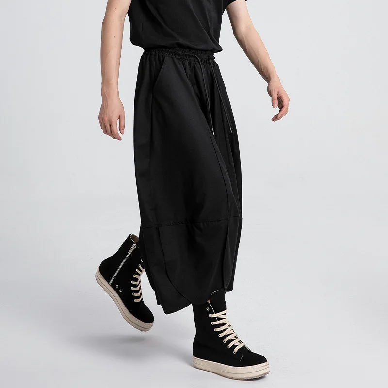 

Men's Casual Pants 2375 Lantern Black Japanese Style Casual Elastic Waistband High Waist Plus Size Loose Wide Leg Pants