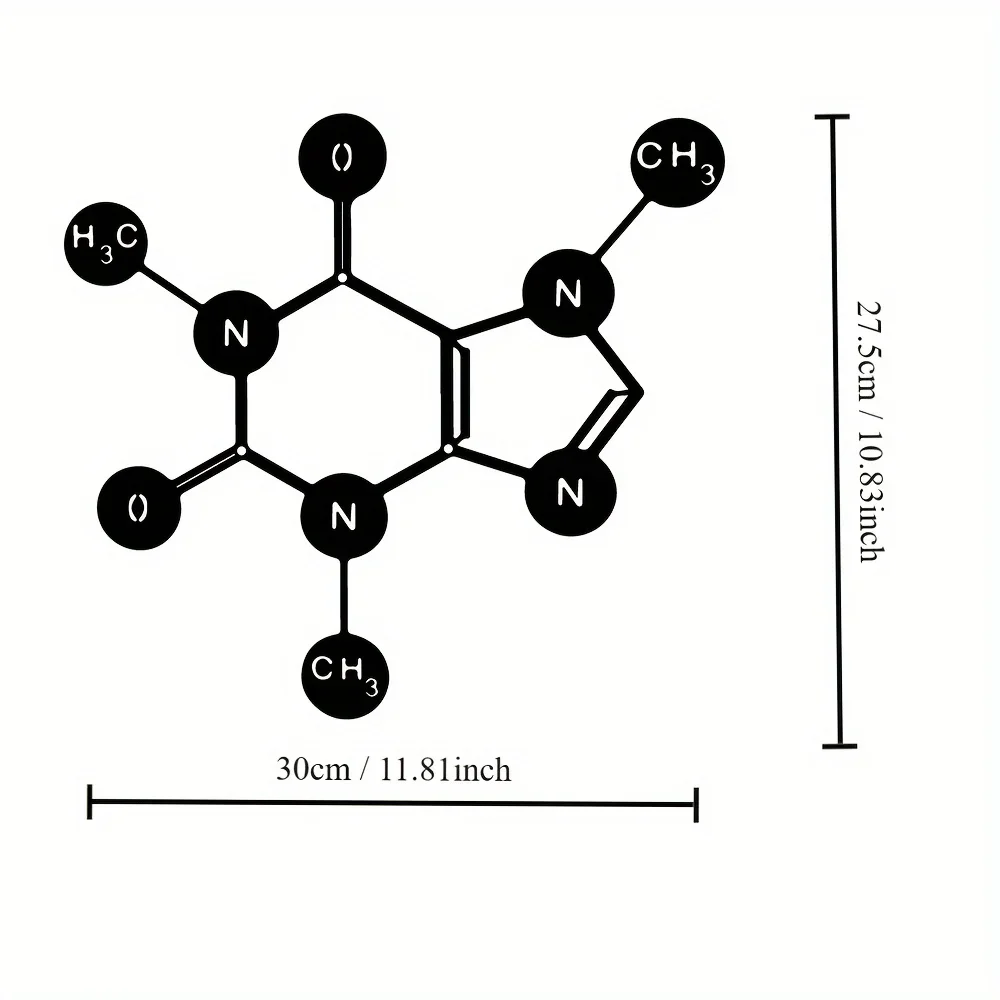 Caffeine Molecule, Metal Wall Decor, Metal Wall Art, Chemistry Art, Metal Caffeine Decor, Chemical Formula, Coffee Shop Decor
