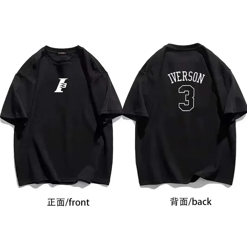 Nova Camiseta de Verão de Manga Curta 76ers Allen Iverson No. Conjunto de Treino 3 Peças, Camiseta Esportiva Masculina, Camiseta Masculina, Blusa Solta