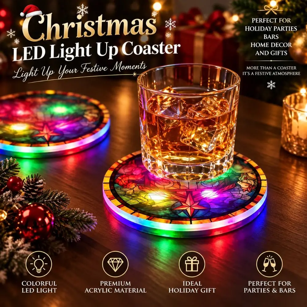 Round Acrylic LED Glowing Coaster Christian Transparent Religious Nativity Cup Pad Waterproof 2D Flat Religious Figure Coaster