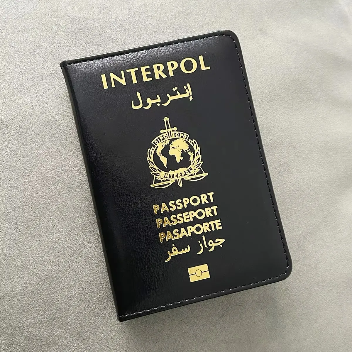 Etui na Paszport Interpol - Skóra Ekologiczna, Portfel Podróżny Policja   