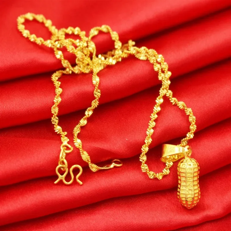 Luxury fashion improvement gold peanut necklace female longevity fruit pendant jewelry for girls gift