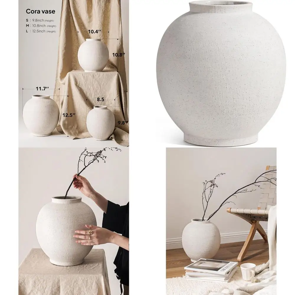 

Large 12.5 Sandstone White Ceramic Floor Vase for Rustic Minimalist Decor and Centerpieces