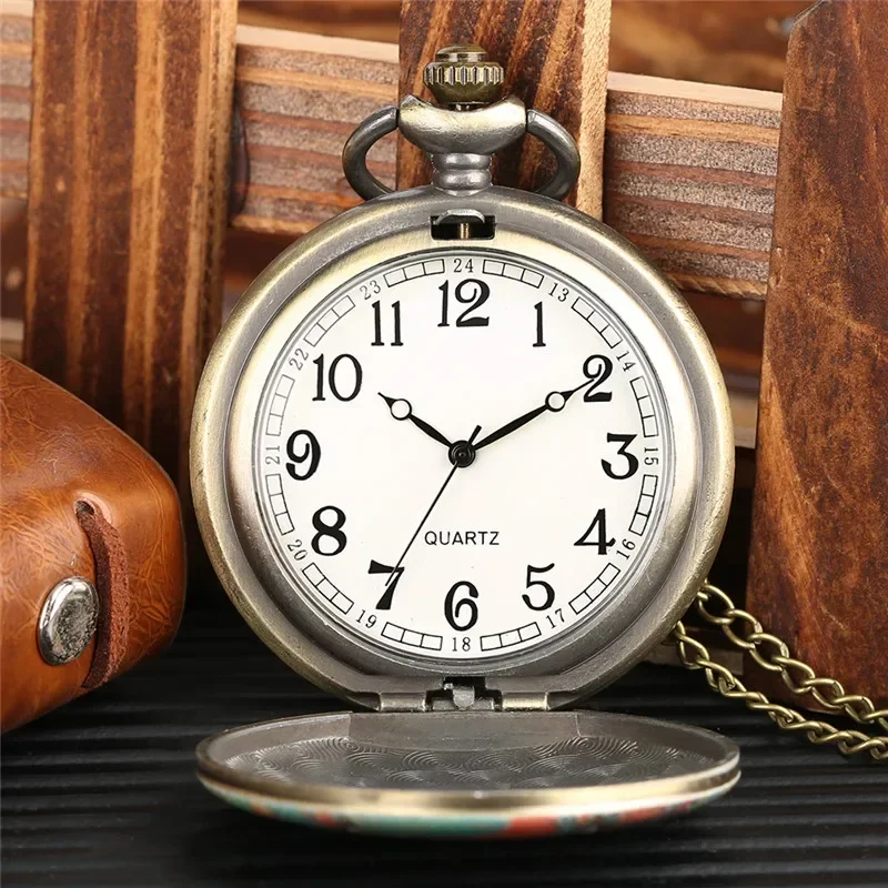 Colorful Cute Night Owl Design Full Hunter Quartz Analog Pocket Watch for Men Women Sweater Necklace Chain Retro Timepiece
