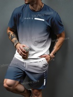 Summer new  men's lightweight casual sports tracksuit  two-piece set gradient color PAIRS print adult sports T-shirt shorts set