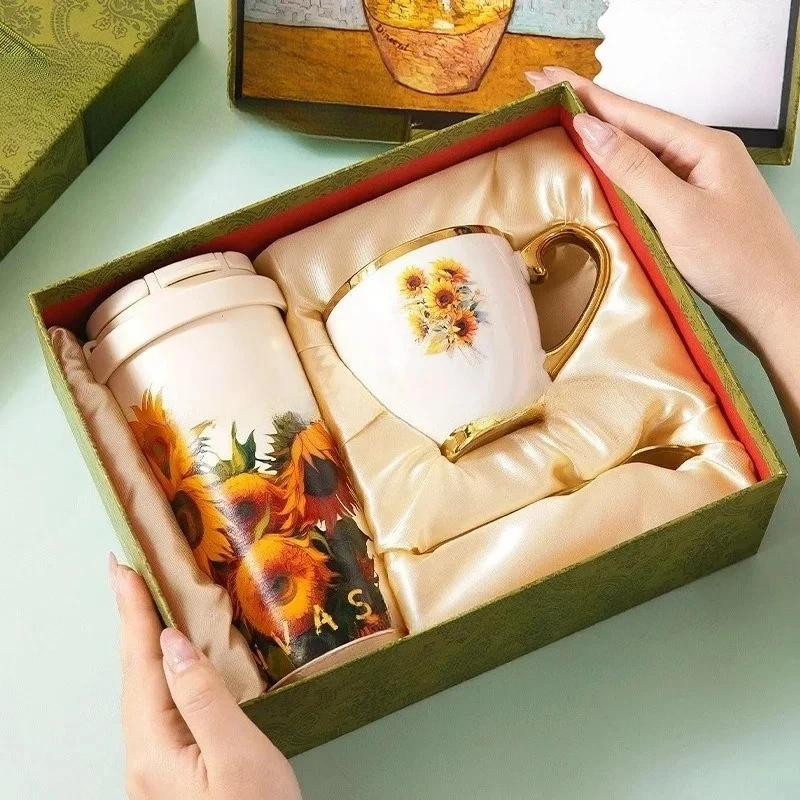 Taza de café Yicai de alta calidad con diseño de lirio del valle, termo de alta gama, regalo de cumpleaños.