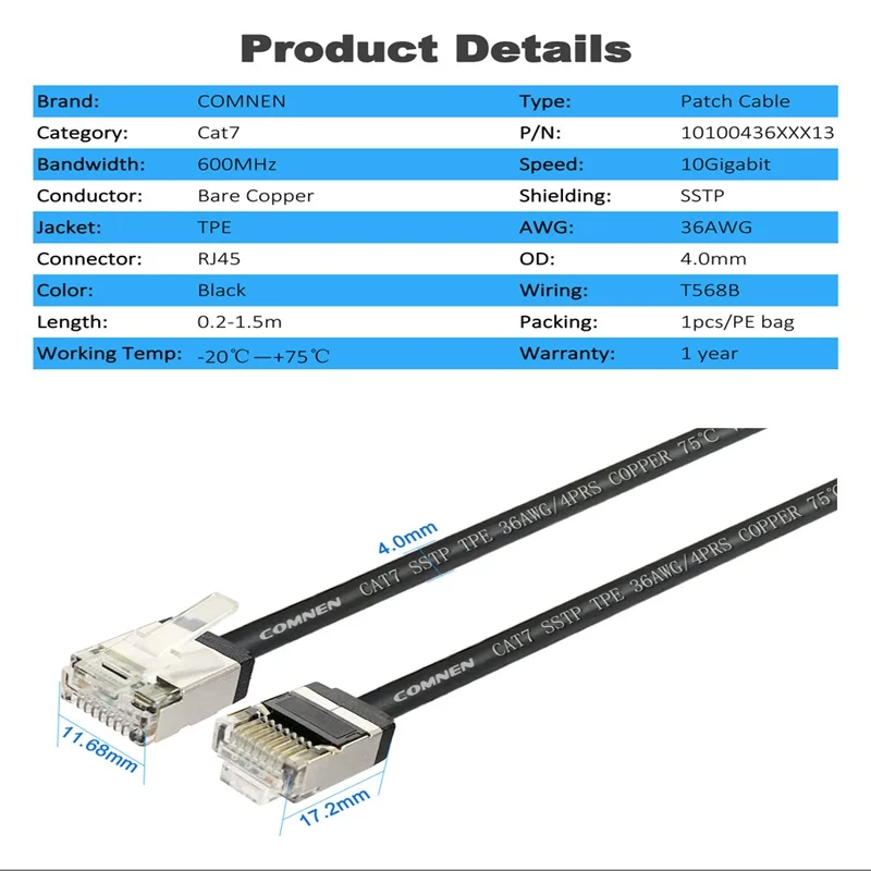 Propatch CAT7 RJ45 corto 10Gbps SSTP 36AWG RJ45 LAN Cable Ethernet Cable Lan para Ps5 enrutador Xbox ordenador
