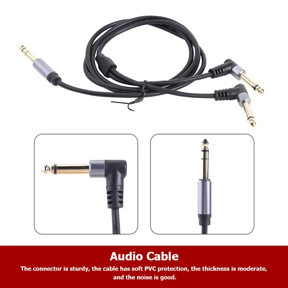 1/4inch TRS Stereo To Dual 1/4 TS Mono Insert Cable 6.5mm Male-Male Y Splitter Audio Breakout Cable for Headphone Speaker Guitar
