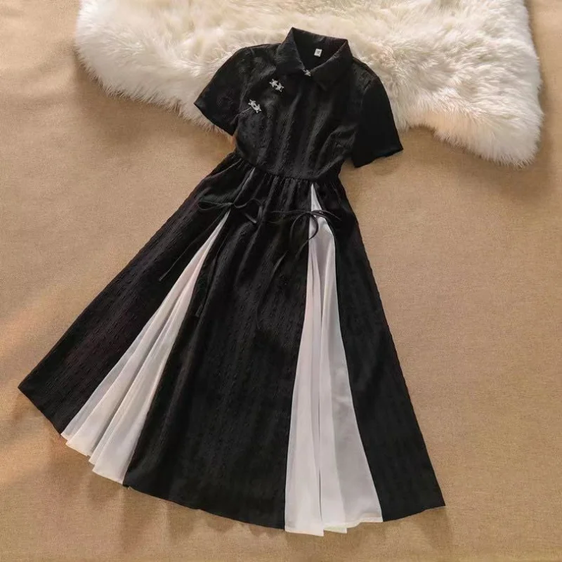 Improved Dress Women's Summer New Chinese-style Spice Girl Dress Chinese Style Long Dress 2024 New Wabi Sabi Little Black Dress