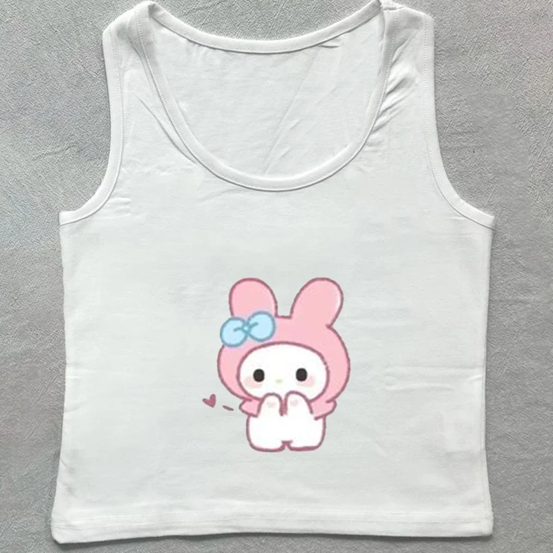 

Japanese Cartoon Print Crop Tops Versatile Summer New Cute Sweet Girl Style Vest T-shirt Women's Top