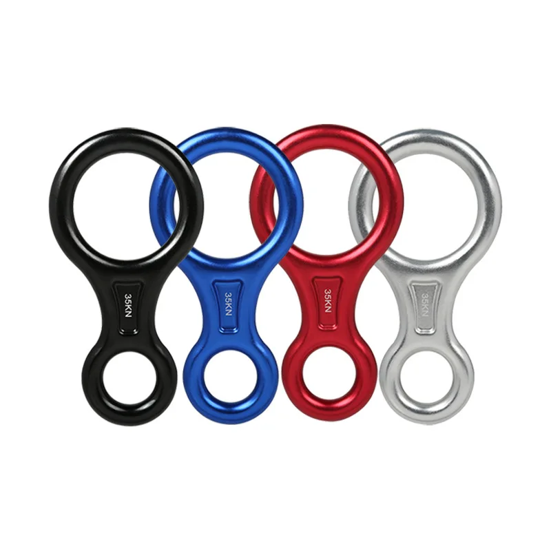 Karabinek do wspinaczki skałkowej 8-kształtny Descender Aluminiowa figura Urządzenie do zawieszenia Zjazd z wysokości 35 kN Osiem pierścieni Sprzęt do zjazdu z gór