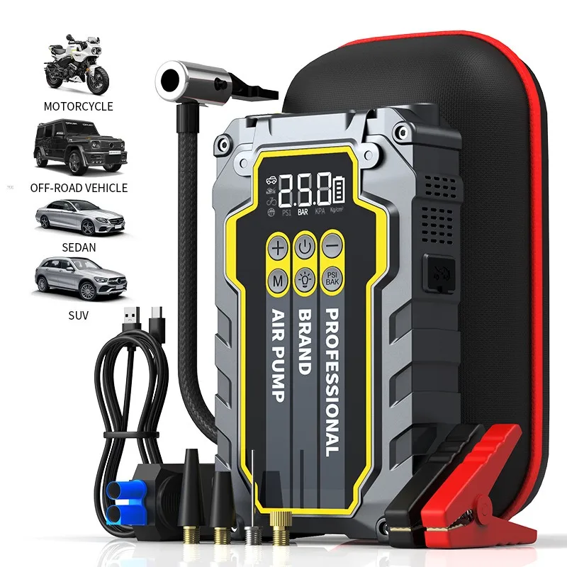 Portable 12V Car Jump Starter Tire Inflator USB Power Output And Emergency LED Light For Roadside Assistance 21700 18650
