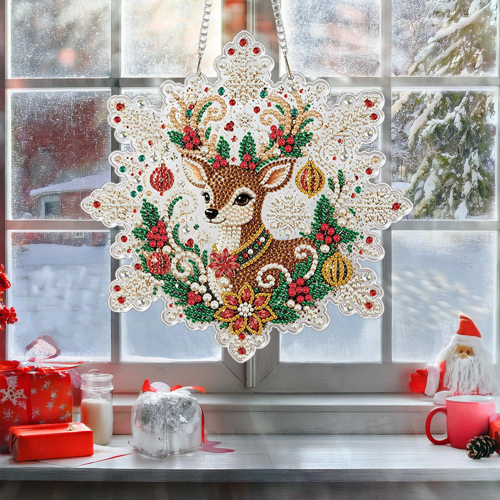 Acrylic Holiday Ornament DIY Diamond Painting Pendant Christmas Snowflake Rhinestone Kit Double-sided Print Hanging