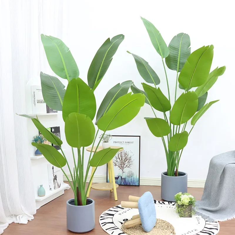 Artificial Plants Banana Tree Large Tropical Palm Tree Real Touch Plastic Fake Banana Leaves for Home Garden Decoration Outdoor