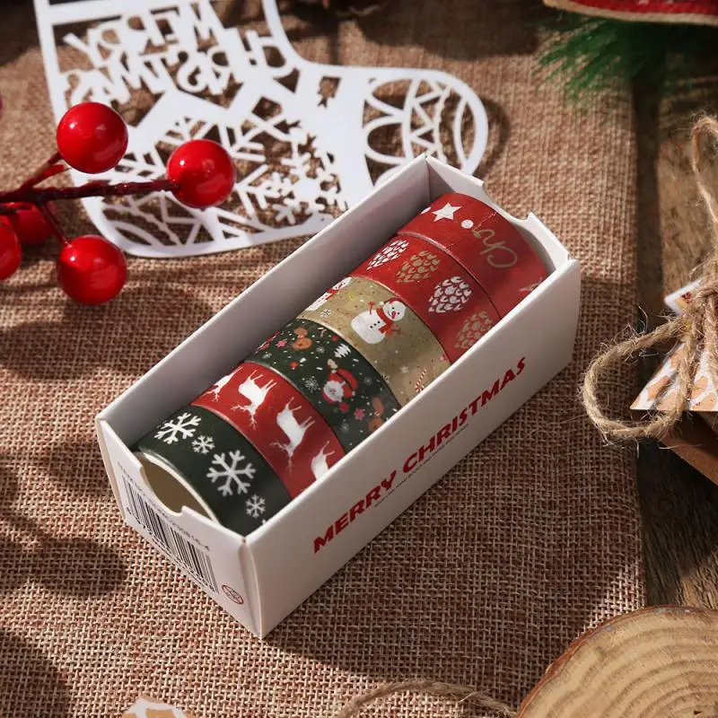 6 Rolls Creative Christmas And Paper Hand Account Tape Set Cartoon DIY Lace Material Decoration Hand Account Sticker Tape Art