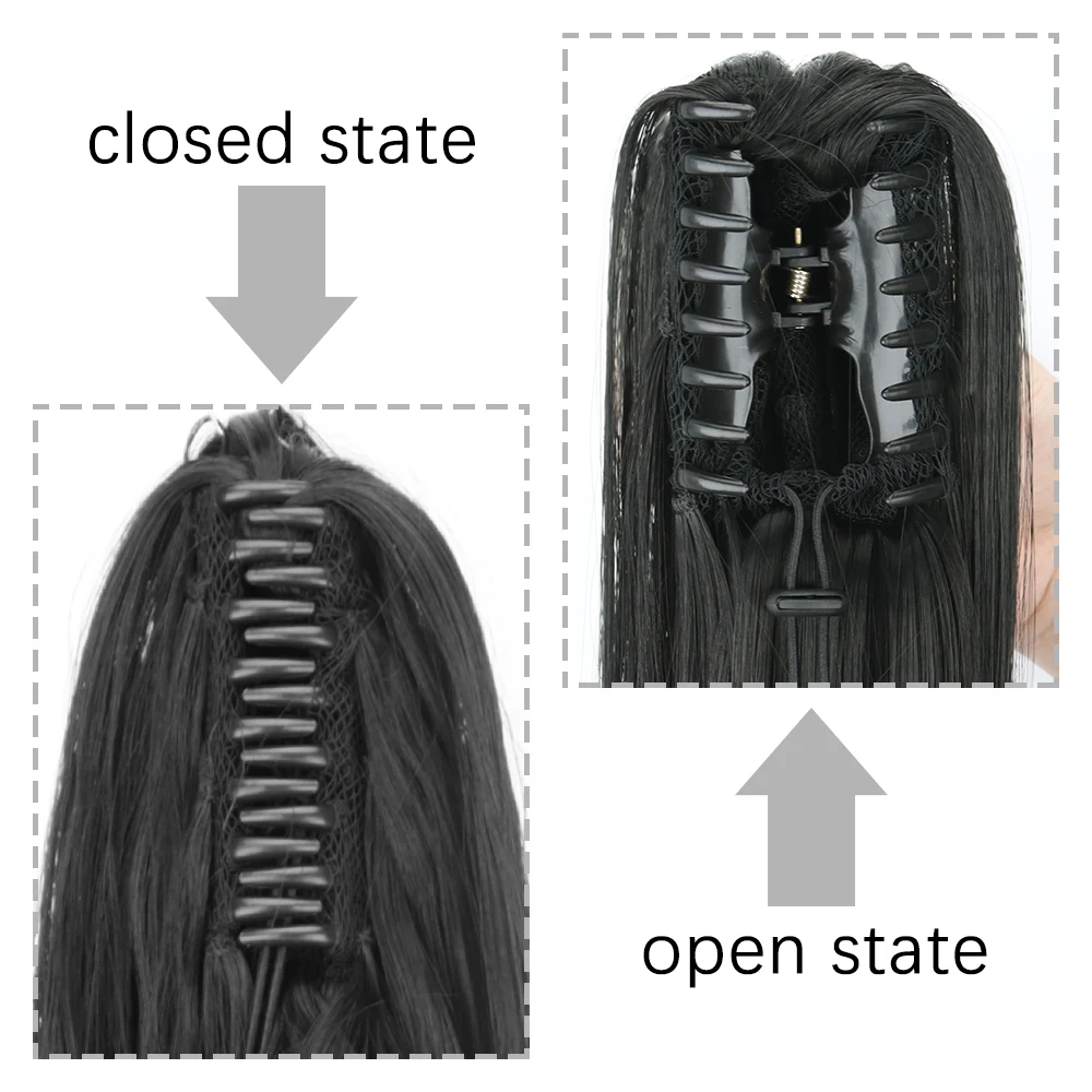 الاصطناعية طويلة مستقيم مخلب كليب على ذيل حصان وصلات شعر 24 بوصة مقاومة للحرارة ذيل حصان قطعة شعر المرأة اليومية حفلة 2026 #3