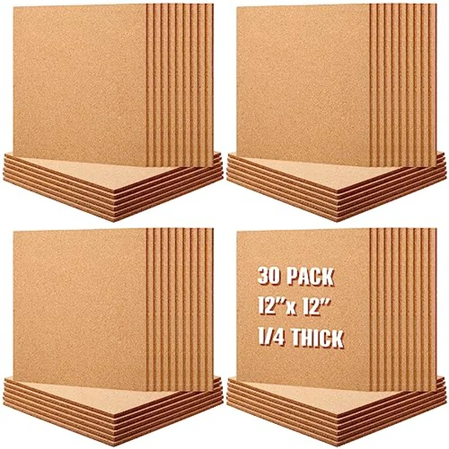 

Pack Cork Board Square 12" x 12" 1/4" Thick Cork Board Tiles Bulk for Wall Self Adhesive Bulletin Corkboards Tiles Sheet for Wa