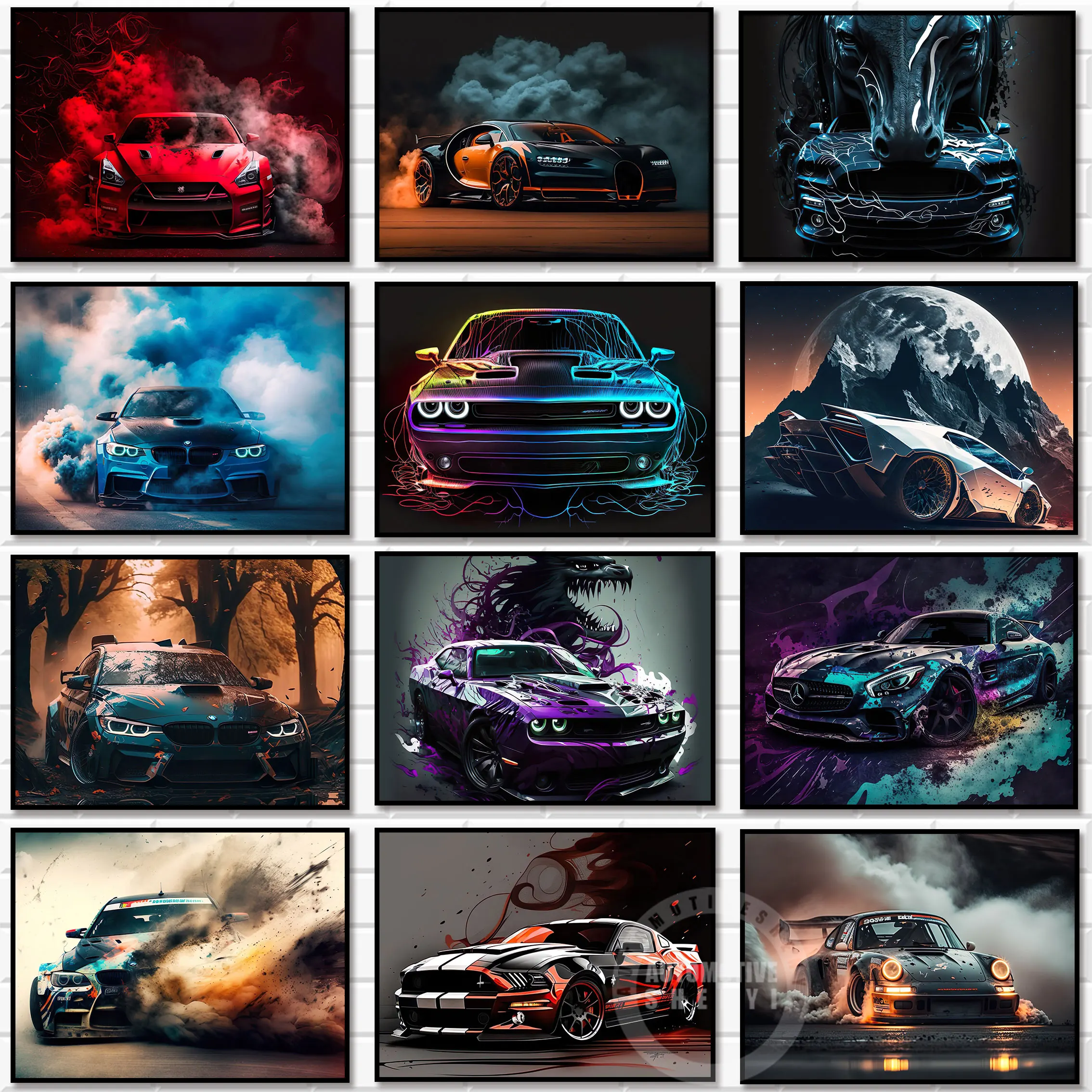 Vintage Car Inspired Digital Art  Super Car Canvas Painting Print Poster Home Decor Wall Picture For Living Room Frameless