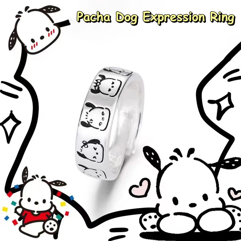 Cute Sanrio Character Opening Adjustable Ring Cartoon Kawaii Ring Couple Silver Color Ring Finger Accessories Birthday Gift