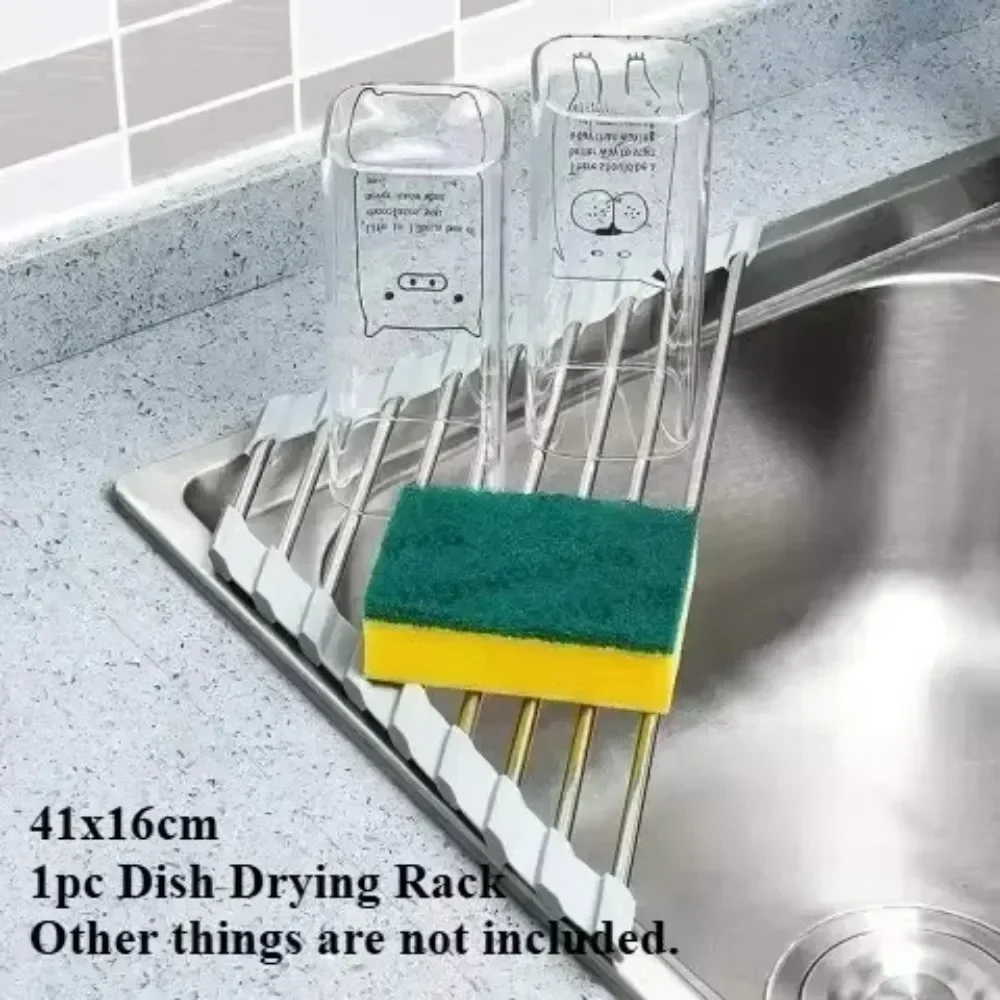 

Roll Up Triangle Dish Drying Rack Kitchen Sink Organizer Corner Over The Sink Sponge Rag Holder Foldable Stainless Steel Drainer