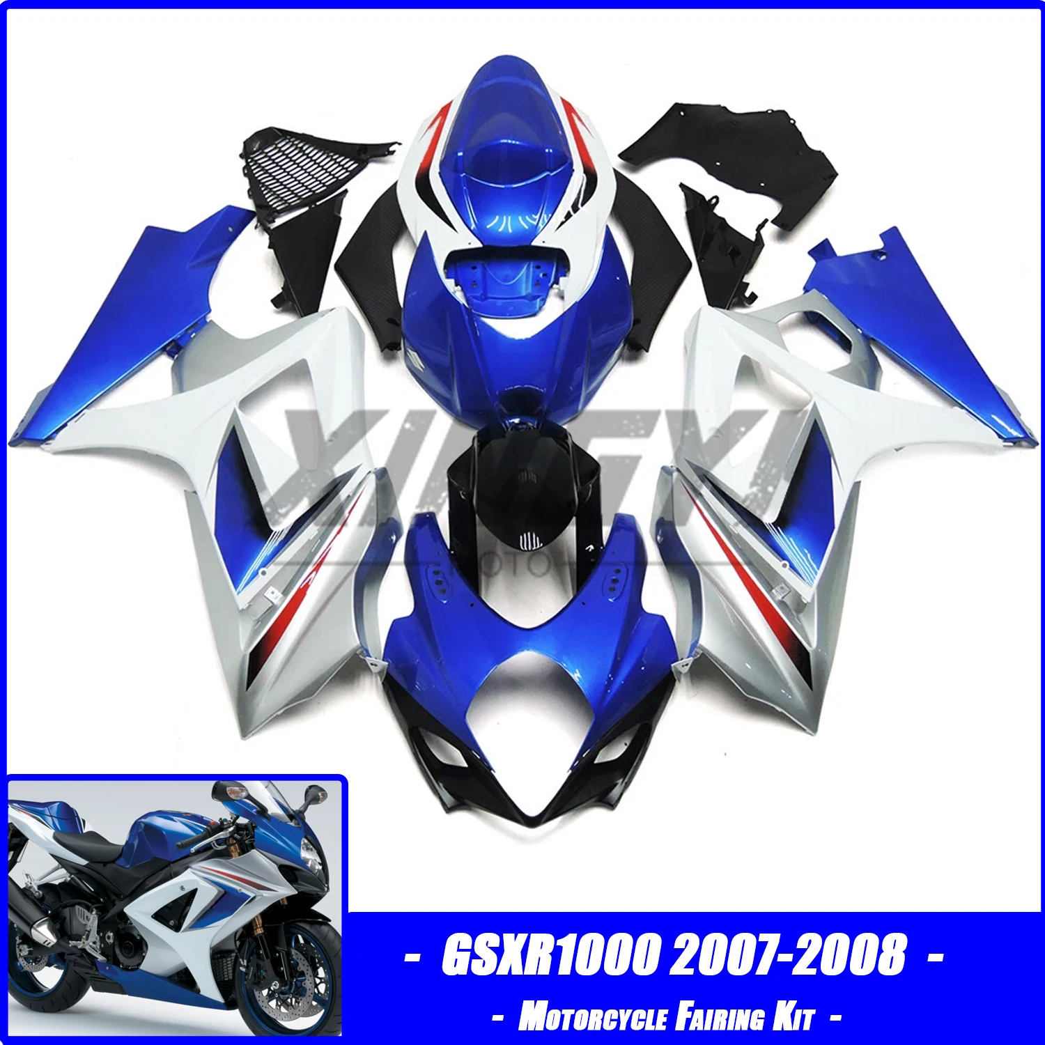 ABS Motorcycle Plastics Fairing Kit Injection mold Bodywork Panel kit Fit for Suzuki GSXR1000 K7 K8 2007-2008 Blue White