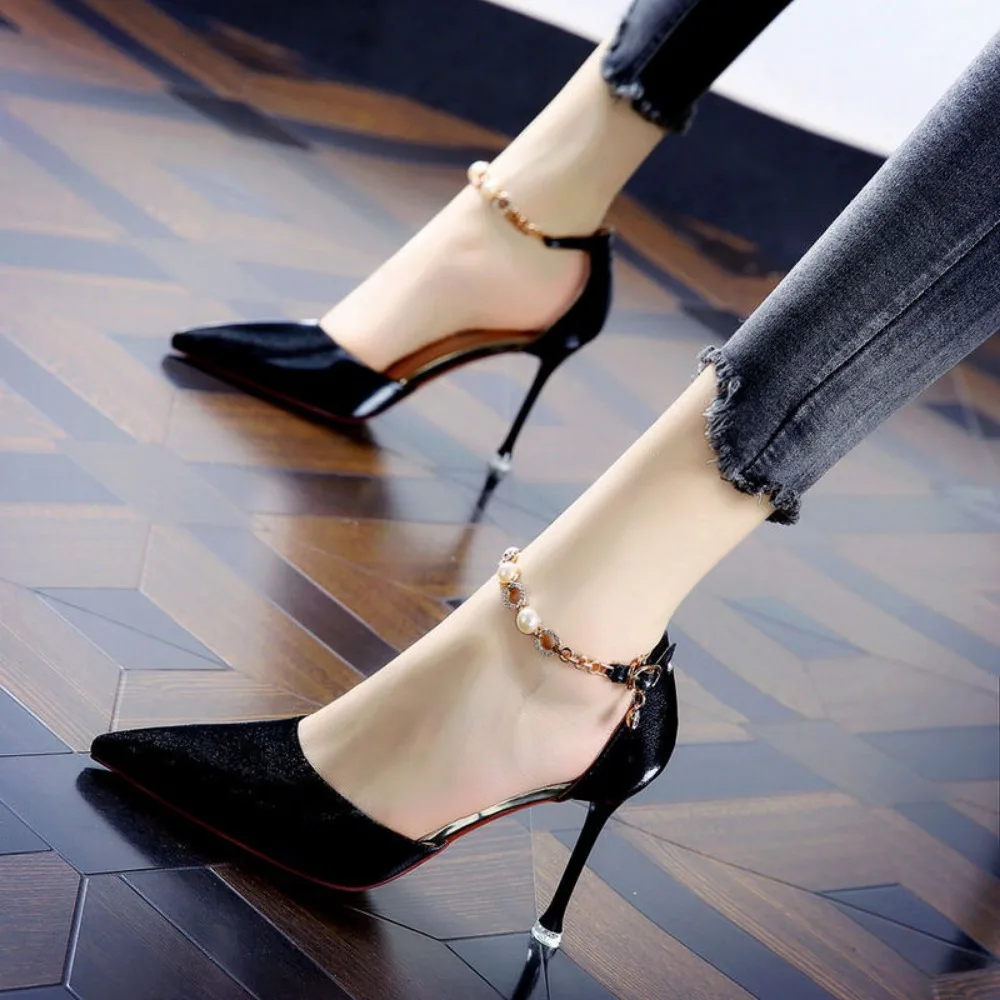 Sharp Pointed High Heels for Women 2026 Summer New Hollow Sandals Thin Heels Wine Red Single Shoes One Button High Heels Sandals