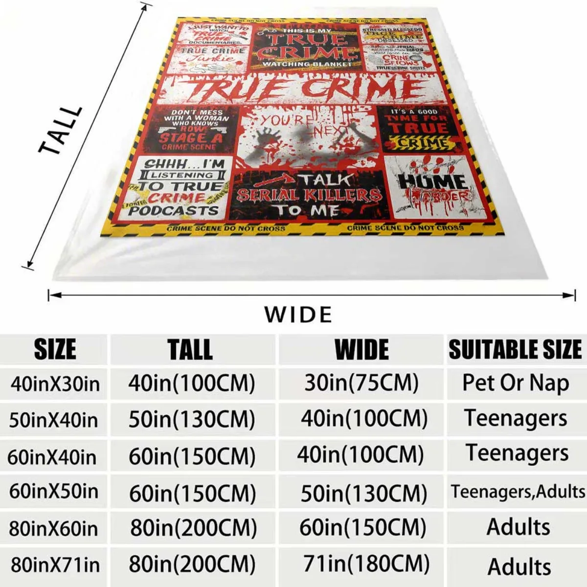 True Crime Quote Crime Scene Tape Collage Art Print Flannel Blanket Indoor Outdoor Soft Timeless Warm Home Holiday Decor Gift