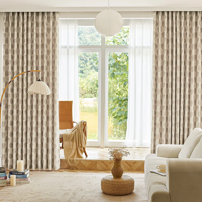 Light Luxury French Pumpkin Chenille Jacquard Milk Tea Color Trend Custom Size Curtains for Living Dining Room Bedroom Blackout