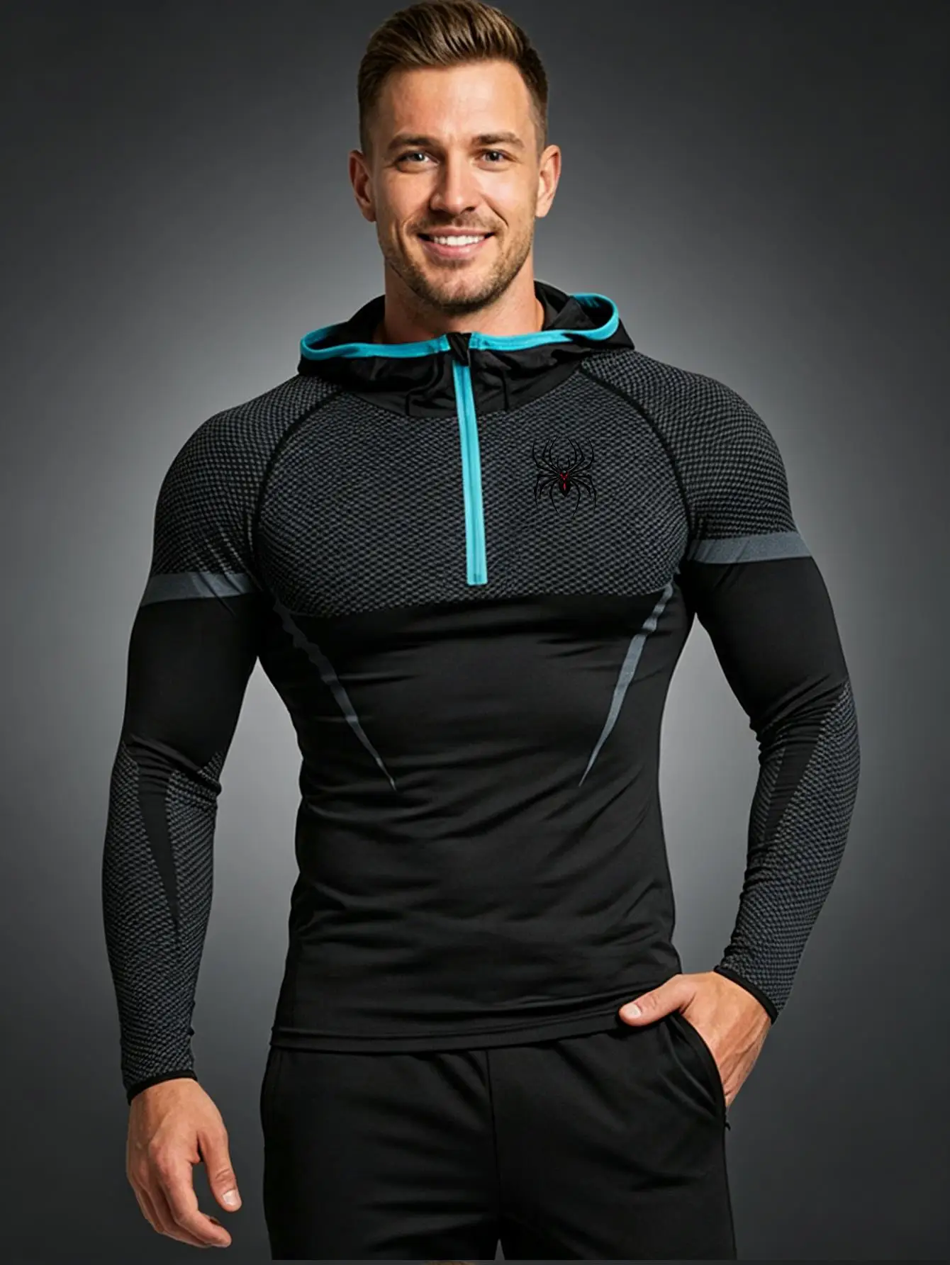 Men's Compression Hooded Long Sleeve Shirt Quick Dry Breathable Sports T-Shirt for Gym Running Workout Fitness Athletic