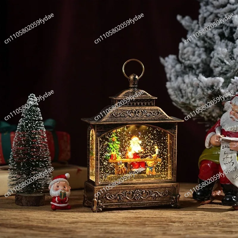 Small flat wind lamp holiday gift Santa Claus music box snow lamp tabletop ornament