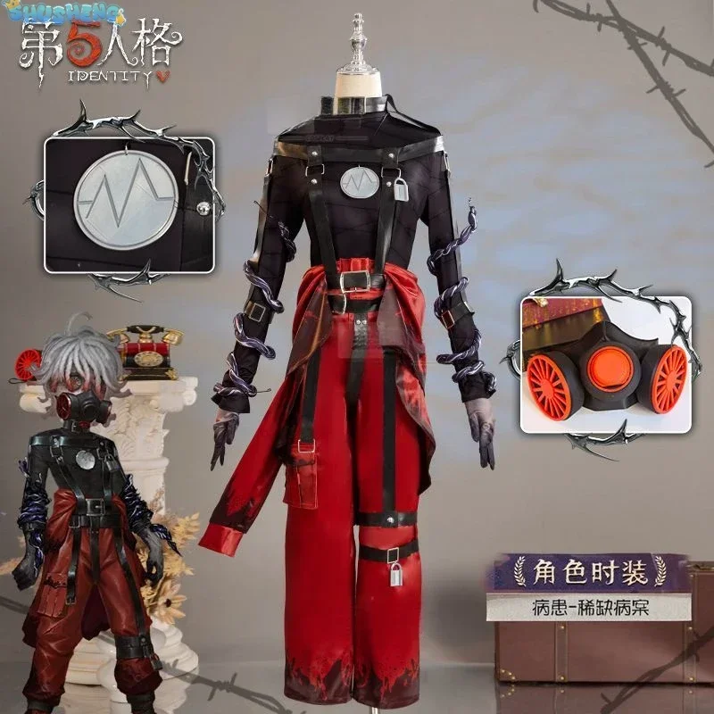 

Identity V Emil Patient Редкий футляр Косплей Костюм Парик Маска Очки Топ Кожаные ремни Брюки Замок Белые Красные волосы Игровые аксессуары
