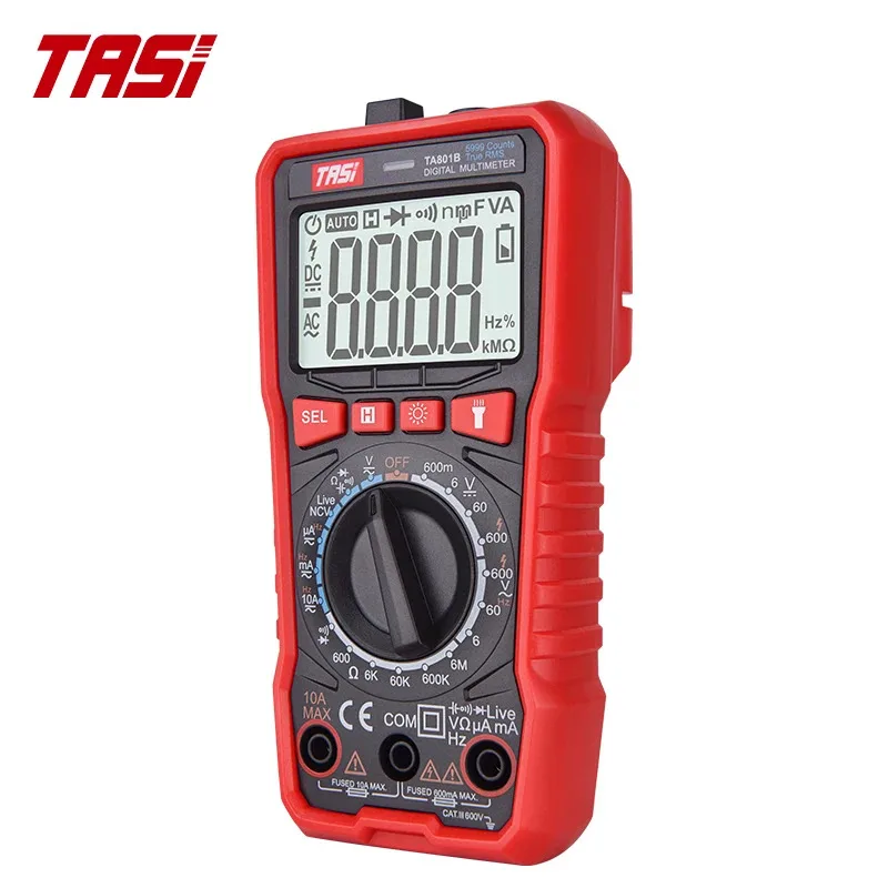 

For Sea Shipping, CustomizedTASI TA801B Professional Digital Handheld Multimeter Auto 5999 Counts DC/AC 600V 10A 0-60M Voltmeter