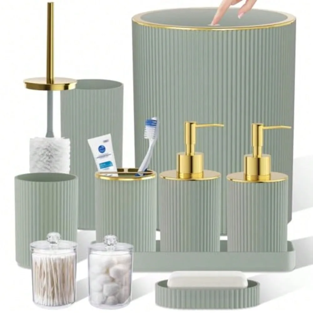 

Bathroom Accessories Set 10PC Bathroom Set Bath Accessory With Pop Up Trash Can Soap Dispenser Toilet Brush Toothbrus