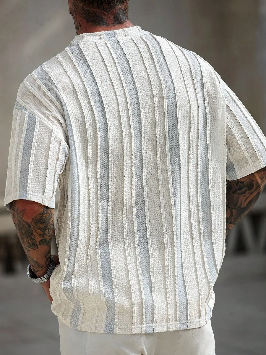 

Mens Casual Striped Knit Short Sleeve Round Neck T-Shirt