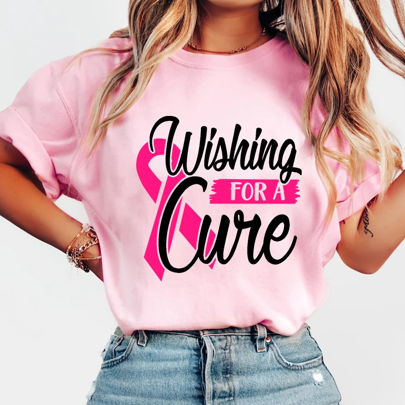 

Breast Cancer Awareness Wishing For A Cure T-Shirt Men Women Fashion Harajuku T Shirt Summer Cool Short Sleeve Hip Hop Top Tee