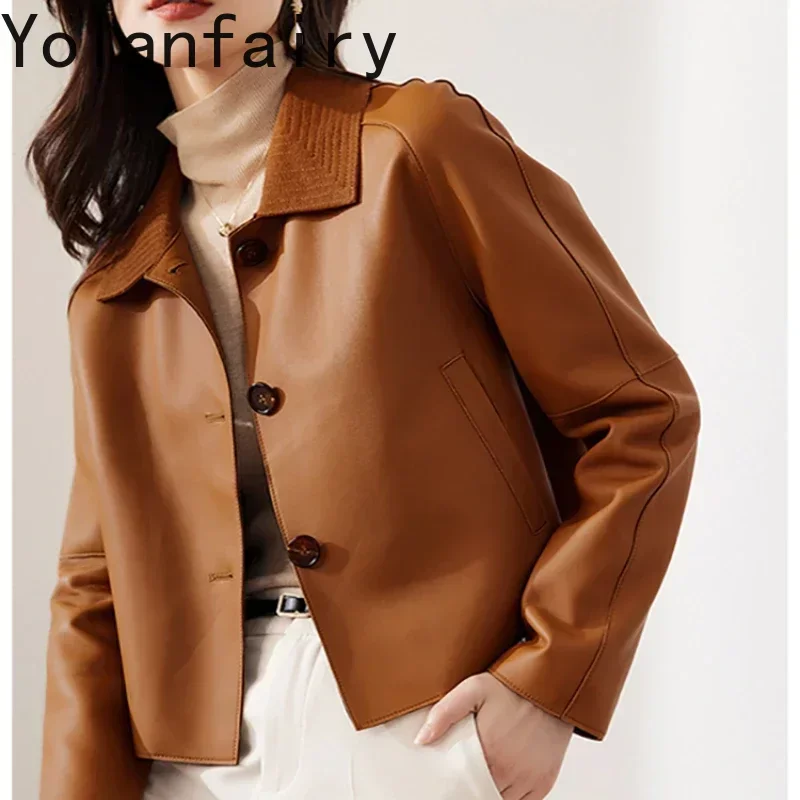 Genuine Leather Jacket Women 2024 Spring Autumn Real Sheepskin Coat Elegant Leather Jackets Trench Coats for Women Jaquetas SGG