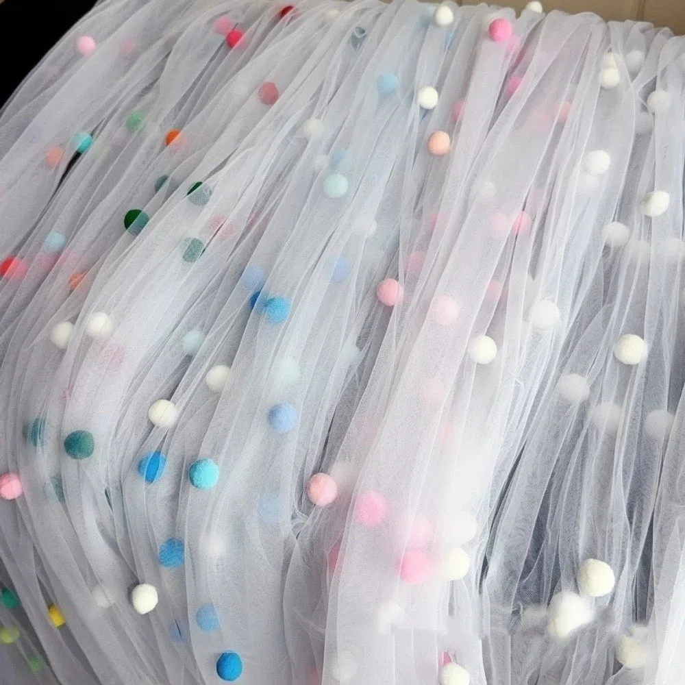 Table Flag 3D Pom-Poms Tablecloth Handmade Romantic Tulle Table Runner Decorative Wedding Desktop Decoration Party Decor
