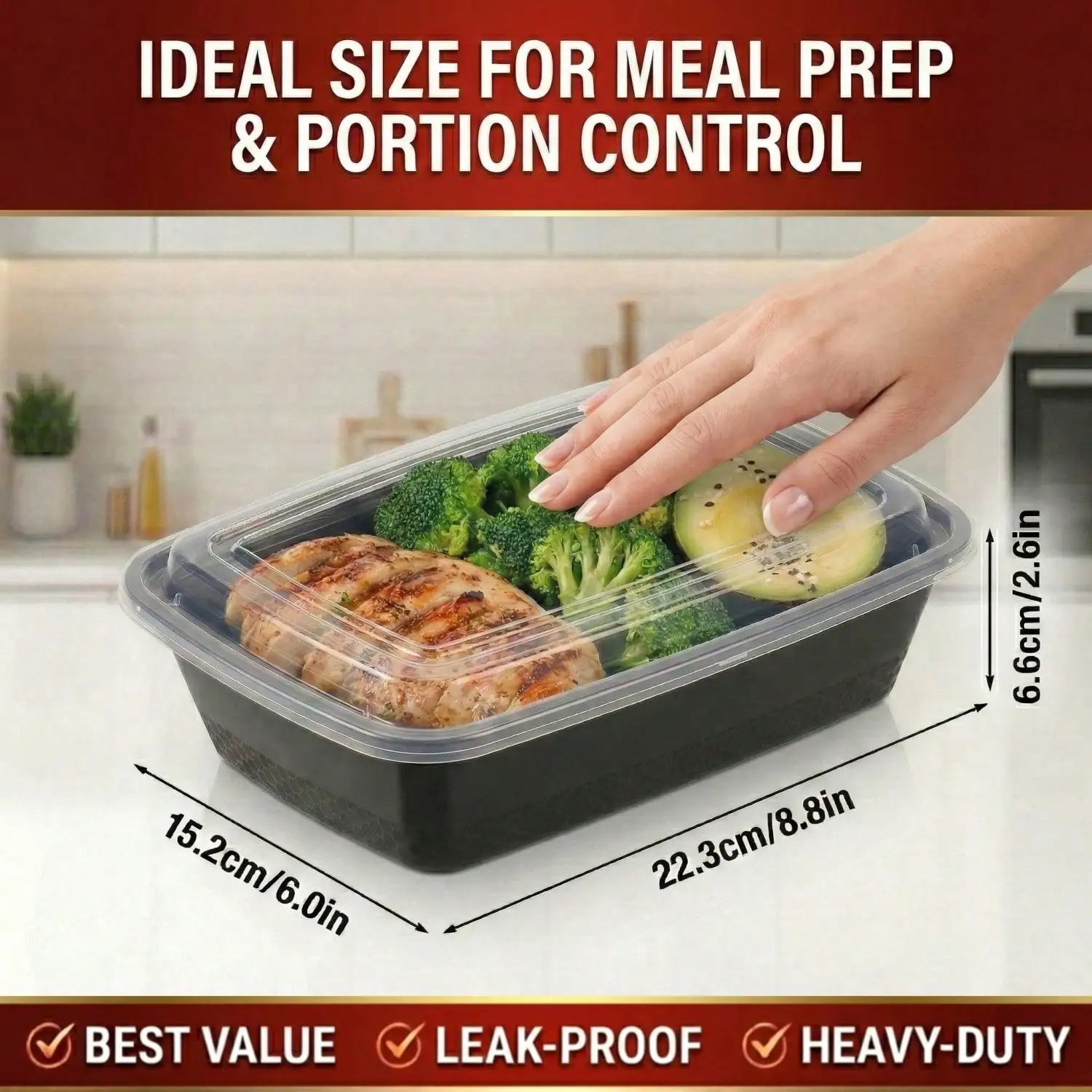 38 oz Black Rectangular Meal Prep Containers with Lids,100 Pack Disposable Bento Lunch Box, Food Storage Containers Microwave Dishwasher Freezer Safe, Stackable Kitchen Organizer