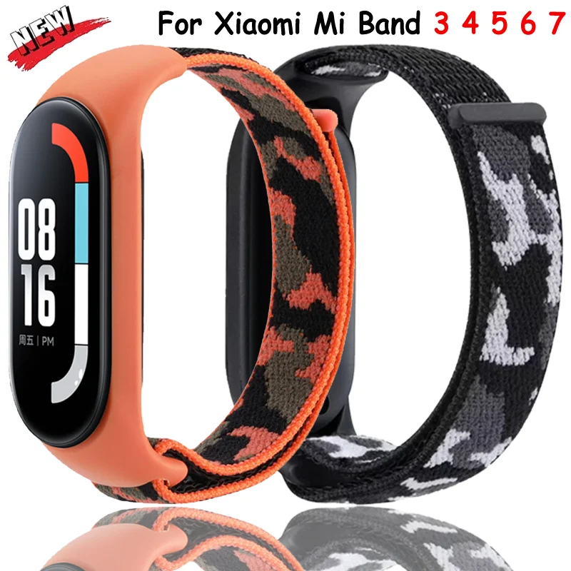 النايلون حلقة حزام ل Xiaomi Mi الفرقة 7 6 5 الرياضة التمويه نمط تنفس سوار مريح Mi الفرقة 4 3 Correa اكسسوارات