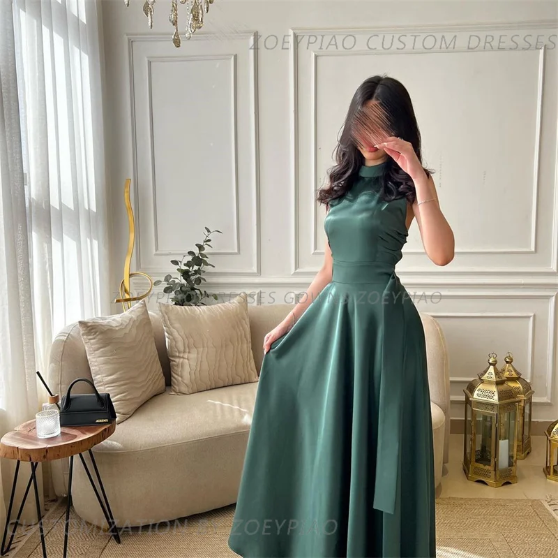 Vestidos de Noche formales con cuello redondo, traje de graduación sin mangas, largo hasta el suelo, Espalda descubierta, personalizado, color verde, Moderno