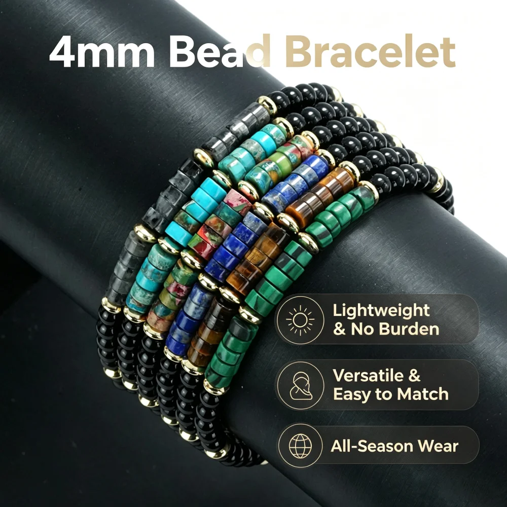 4mm Obsidian Emperor Stone Bracelet for Men Women Multicolor Boho Disc Beaded Stretch Bracelet Lightweight Versatile All Season