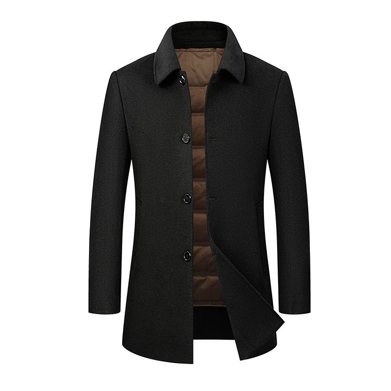 Men's 100% Wool Coat Autumn Winter Button Style Removable down Inner Business Administration Jacket Woolen Blend Outerwear